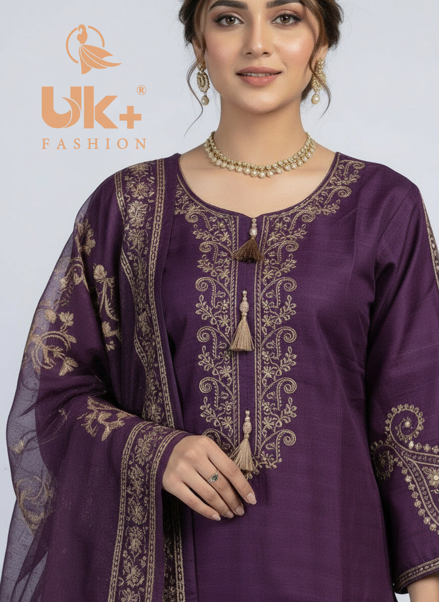 3Pc Embroidered Cotton Shirt, Trouser, Dupatta