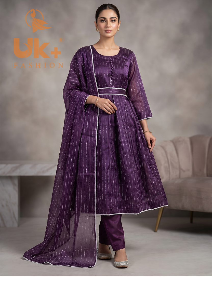 3Pc Embroidered Sheesha Silk Froke, Traouser, Dupatta