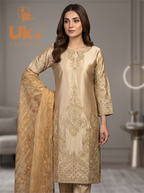 3Pc Embroidered Silk shirt, Farshi & Dupatta