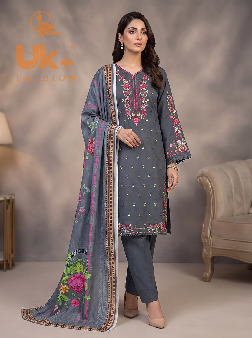 3Pc Embroidered Cotton Shirt, Trouser, Dupatta