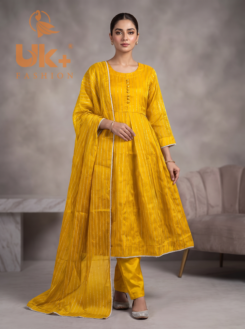 3Pc Embroidered Sheesha Silk Froke, Traouser, Dupatta