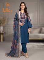 3Pc Embroidered Cotton Shirt, Trouser, Dupatta