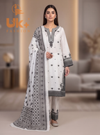 3Pc Embroidered Cotton Shirt, Trouser, Dupatta