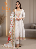 3Pc Embroidered Cotton Froke, Trouser, Shawl