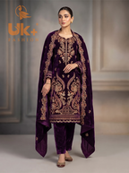 3Pc Velvet Un-Stitch, shirt, shalwar & Dupatta