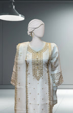 White 3Pc Organza Suit