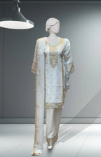 White 3Pc Organza Suit